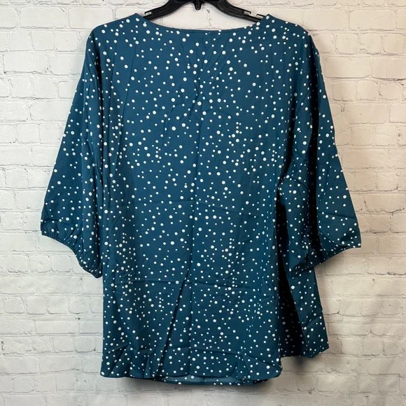 BloomChic Teal Polka Dot Balloon Sleeve Blouse Plus Size 5X 28 - Picture 7 of 7
